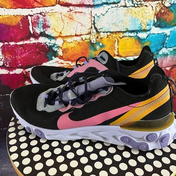 Nike Men's React Element 55 Shoes Sneakers CI9593-001 Black/Magic Flamingo 10.5 - Picture 3 of 9